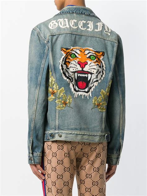 gucci long coat tiger|gucci denim animal applique jacket.